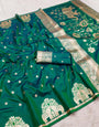 Seraphic Sea Green Pure Zari Weaving Banarasi Silk Saree With Charismatic Blouse Piece