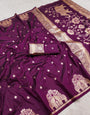 Inimitable Wine Pure Zari Weaving Banarasi Silk Saree With Fantabulous Blouse Piece