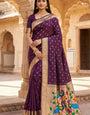 Gratifying Wine Paithani Silk Saree With Impressive Blouse Piece