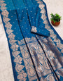 Traditional Blue Soft Banarasi Silk Saree With Brood Blouse Piece