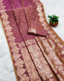 Imbrication Lavender Soft Banarasi Silk Saree With Embellished Blouse Piece