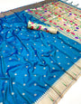 Assemblage Blue Paithani Silk Saree With Super classy Blouse Piece