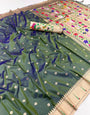 Surreptitious Dark Green Paithani Silk Saree With Enigmatic Blouse Piece