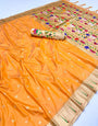 Ephemeral Yellow Paithani Silk Saree With Elision Blouse Piece