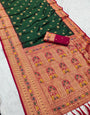 Panache Dark Green Paithani Silk Saree With Mesmeric Blouse Piece