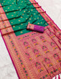 Snazzy Green Paithani Silk Saree With Comely Blouse Piece