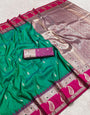 Most Energetic Green Pure Zari Weaving Banarasi Silk Saree With Winsome Blouse Piece
