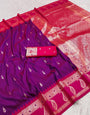 Impressive Purple Pure Zari Weaving Banarasi Silk Saree With Nemesis Blouse Piece