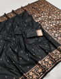 Trendy Black Soft Banarasi Silk Saree With Stunning Blouse Piece