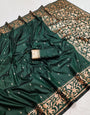 Alluring Dark Green Soft Banarasi Silk Saree With Adorning Blouse Piece
