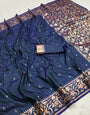 Innovative Navy Blue Soft Banarasi Silk Saree With Glowing Blouse Piece