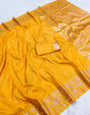 Beautiful Yellow Soft Banarasi Silk Saree With Flamboyant Blouse Piece