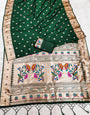 Smashing Dark Green Paithani Silk Saree With Prodigal Blouse Piece
