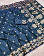 Inimitable Blue Pure Zari Weaving Banarasi Silk Saree With Fantabulous Blouse Piece