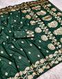 Winsome Dark Green Pure Zari Weaving Banarasi Silk Saree With Glorious Blouse Piece