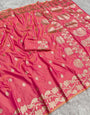 Effulgent Pink Pure Zari Weaving Banarasi Silk Saree With Majesty Blouse Piece