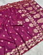 Scintilla Purple Pure Zari Weaving Banarasi Silk Saree With Designer Blouse Piece