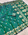 Proficient Sea Green Pure Zari Weaving Banarasi Silk Saree With Scrumptious Blouse Piece