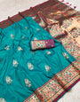 Panache Firozi Paithani Silk Saree With Fancifull Blouse Piece