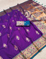 Conflate Royal Purple Paithani Silk Saree With Preferable Blouse Piece