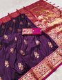 Intricate Wine Paithani Silk Saree With Splendiferous Blouse Piece
