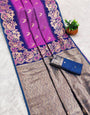 Epiphany Lavender Soft Banarasi Silk Saree With Energetic Blouse Piece
