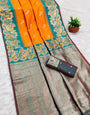 Demure Orange Soft Banarasi Silk Saree With Blissful Blouse Piece