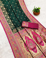 Skinny Dark Green Soft Banarasi Silk Saree With Snappy Blouse Piece