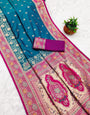 Sonorous Firozi Soft Banarasi Silk Saree With Ethereal Blouse Piece