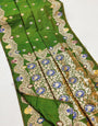 Alluring Green Soft Banarasi Silk Saree With Adorning Blouse Piece