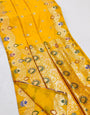 Enticing Yellow Soft Banarasi Silk Saree With Lovely Blouse Piece