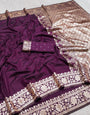 Super classy Purple Pure Zari Weaving Banarasi Silk Saree With Classy Blouse Piece