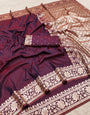 Ideal Wine Pure Zari Weaving Banarasi Silk Saree With Inimitable Blouse Piece