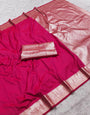 Adorning Dark Pink Pure Zari Weaving Banarasi Silk Saree With Arresting Blouse Piece