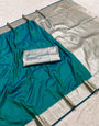 Devastating Rama Pure Zari Weaving Banarasi Silk Saree With Scintilla Blouse Piece