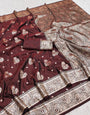 Dissemble Brown Pure Zari Weaving Banarasi Silk Saree With Demanding Blouse Piece