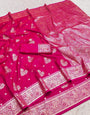 Super classy Dark Pink Pure Zari Weaving Banarasi Silk Saree With Classy Blouse Piece