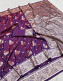 Confounding Purple Pure Zari Weaving Banarasi Silk Saree With Imbrication Blouse Piece