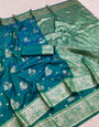 Angelic Rama Pure Zari Weaving Banarasi Silk Saree With Enchanting Blouse Piece