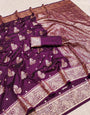 Flameboyant Wine Pure Zari Weaving Banarasi Silk Saree With Quintessential Blouse Piece