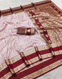 Delectable Baby Pink Pure Zari Weaving Banarasi Silk Saree With Exemplary Blouse Piece
