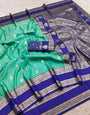 Lagniappe Firozi Pure Zari Weaving Banarasi Silk Saree With Transcendent Blouse Piece