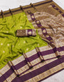 Lagniappe Green Pure Zari Weaving Banarasi Silk Saree With Transcendent Blouse Piece