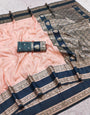 Vibrant Peach Pure Zari Weaving Banarasi Silk Saree With Mellifluous Blouse Piece