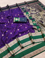 Sumptuous Purple Pure Zari Weaving Banarasi Silk Saree With Opulent Blouse Piece