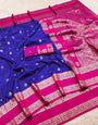 Supernal Royal Blue Pure Zari Weaving Banarasi Silk Saree With Girlish Blouse Piece