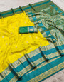Unequalled Yellow Pure Zari Weaving Banarasi Silk Saree With Alluring Blouse Piece