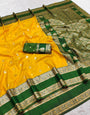Elaborate Yellow Pure Zari Weaving Banarasi Silk Saree With Epiphany Blouse Piece