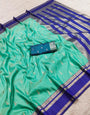 Sumptuous Firozi Pure Zari Weaving Banarasi Silk Saree With Cynosure Blouse Piece