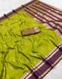 Fairytale Green Pure Zari Weaving Banarasi Silk Saree With Seraglio Blouse Piece